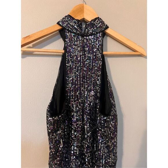 Betsy Adam Women's 4 Sequin Halter Evening Gown Black Metallic Glitz Glam Party - Picture 9 of 12